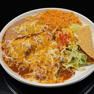 #21 Enchilada, Tamal (Pork) and Taco.