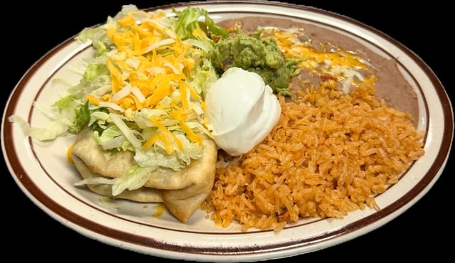 #47 Chimichanga with Guacamole and Sour Cream.