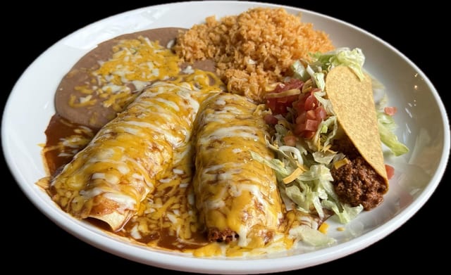 #21 1 Enchilada, 1 Tamale (Pork), and 1 Taco.